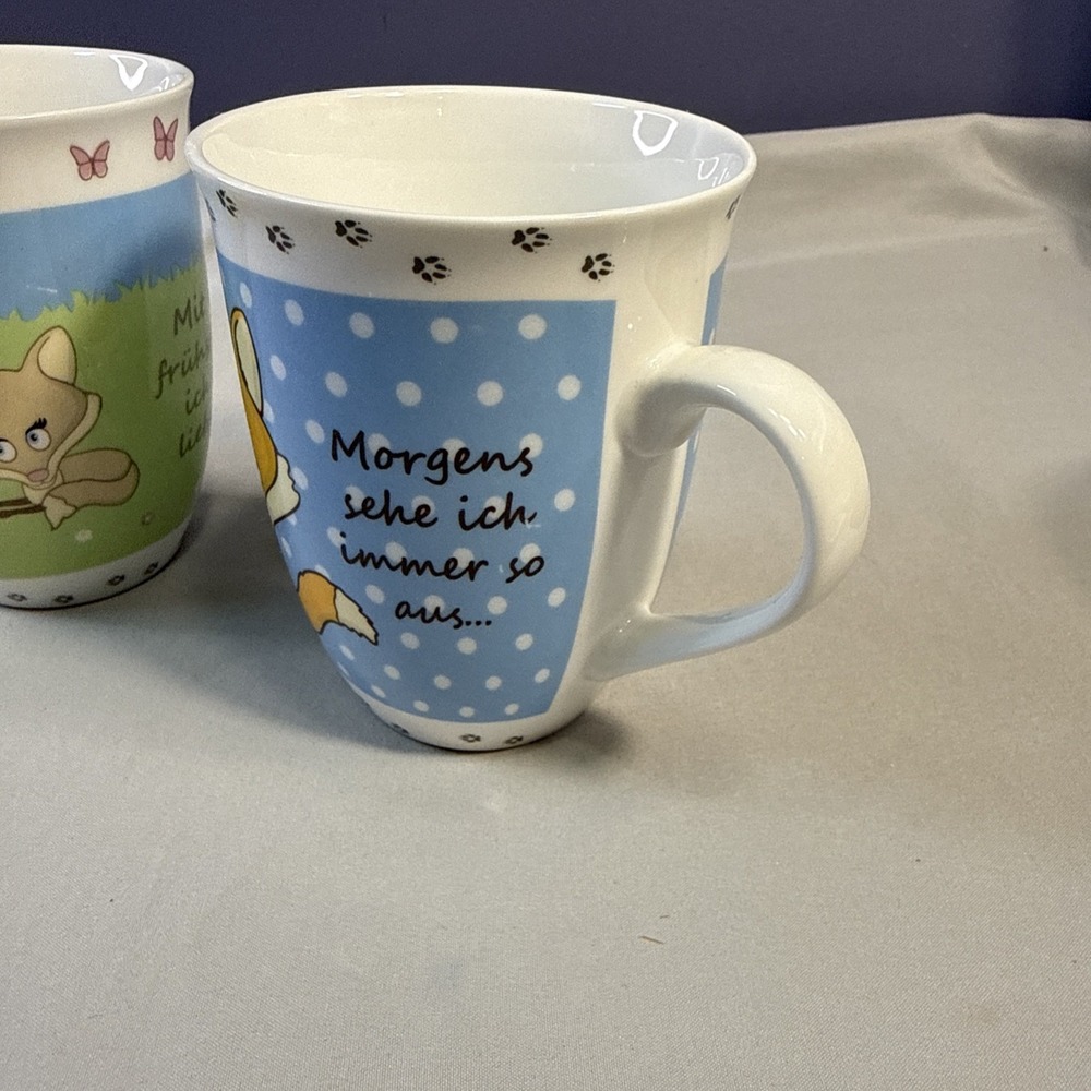 Vintage German Fox Coffee Mug Set Breakfast With You Morning Grouch Cute Cups - Picture 3 of 12